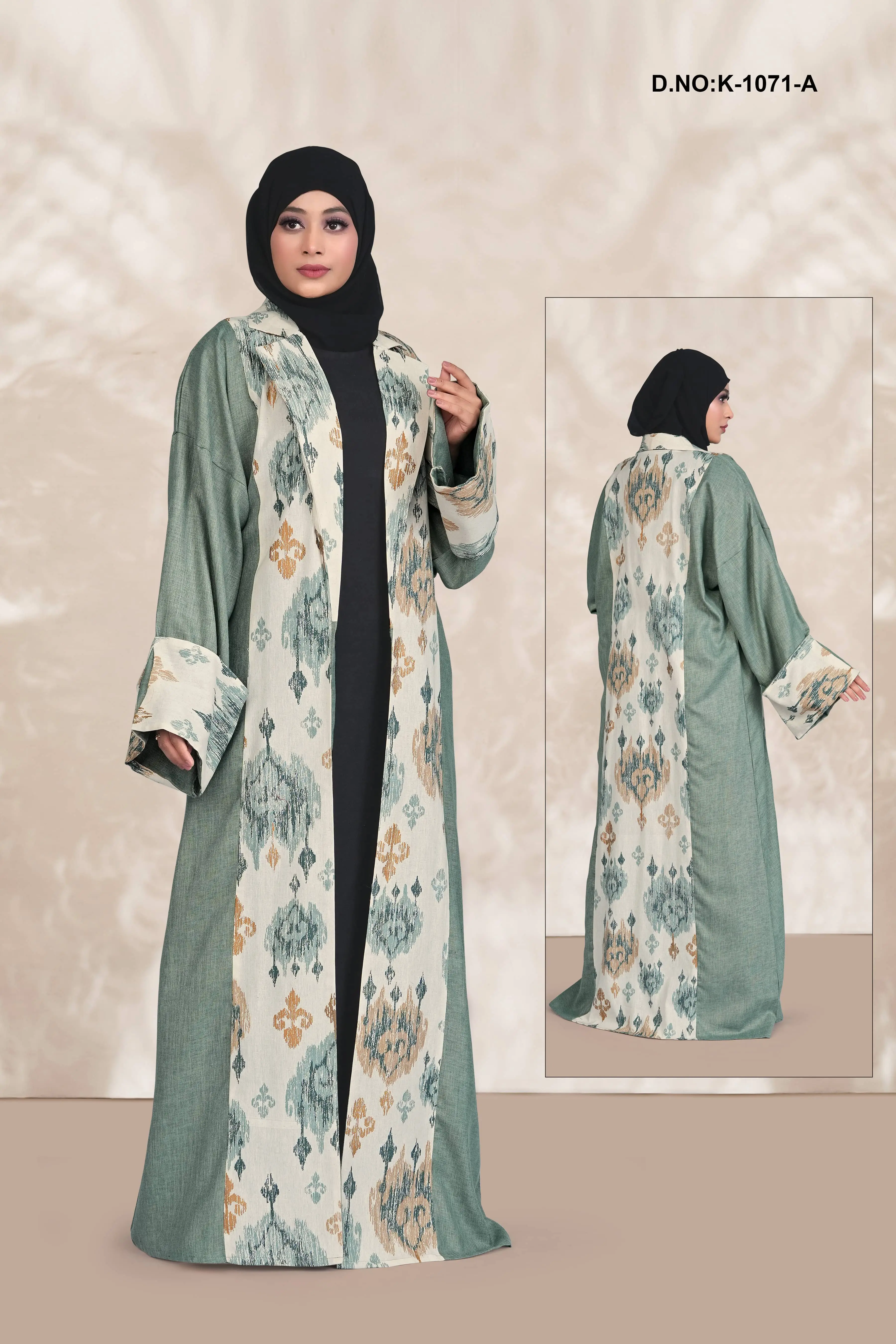 Printed Open Front Shrug Abaya